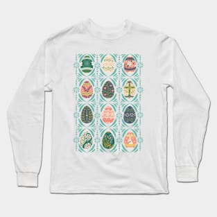 Floral Easter Eggs in Aqua Long Sleeve T-Shirt